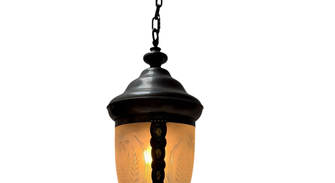 Art Nouveau Patinated Brass Hall Lantern, 1900s